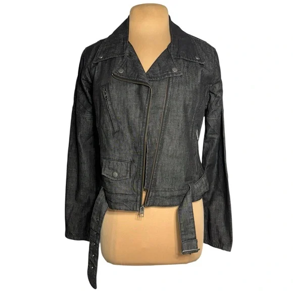 Harley-Davidson black denim slim fit moto jacket y2k biker grunge size L - Picture 7 of 14